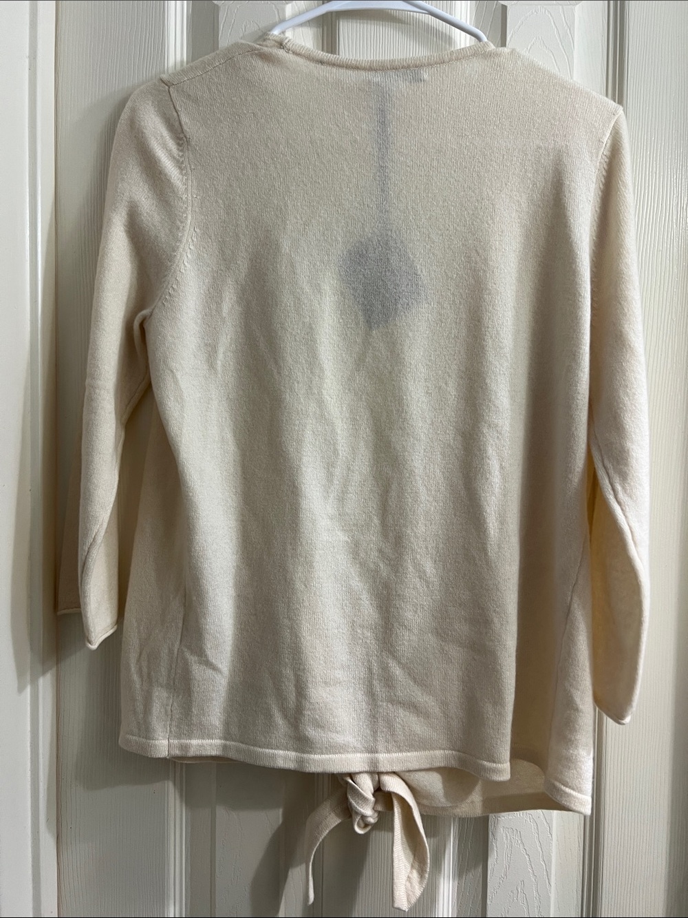 Garnet Hill Cream Tie-Front Knit Cashmere Cardigan - Picture 8 of 8